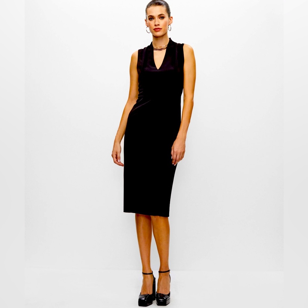 Melanie Lyne black mid calf sheath v neck sleeveless dress size 16